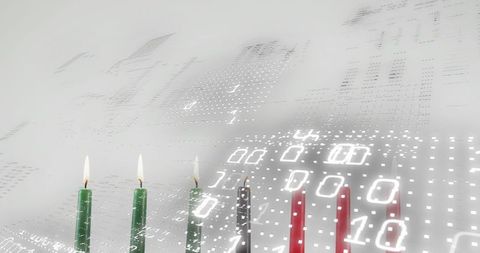 Binary Light Grid with Lit Green Candles and Unlit Black and Red Candles