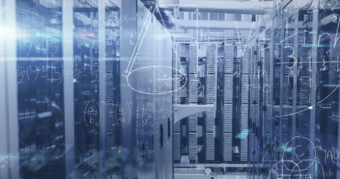 Digital Network Processing in Modern Server Room with Data Visualizations - Download Free Stock Images Pikwizard.com