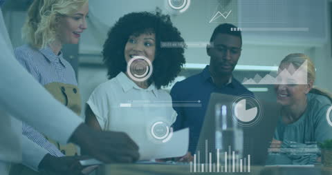 Diverse Business Team Analyzing Data with Digital Graphics