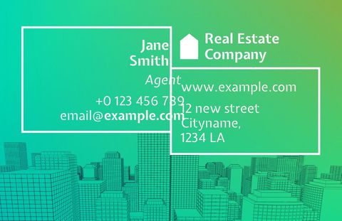 Real Estate Business Card with Urban City Skyline - Download Free Stock Templates Pikwizard.com