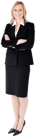Transparent businesswoman smiling with folded arms in formal wear