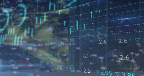 Animated Financial Data and Graphs with Cityscape Background