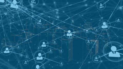 Futuristic Network Interface Over Digital Cityscape