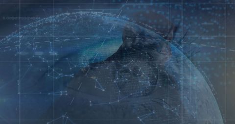 Cybersecurity digital connections with globe and hacker overlay