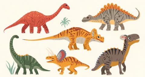 Whimsical Dinosaur Illustrations with Prehistoric Motifs