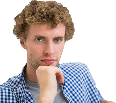 Transparent background handsome man with curly hair wearing plaid shirt