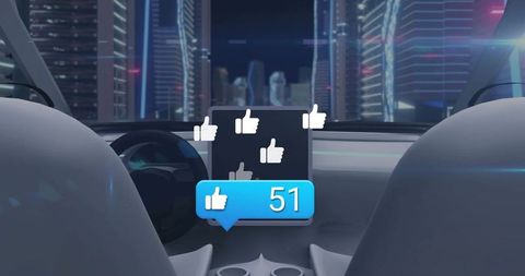 Futuristic Car Cabin with Digital Social Media Interface