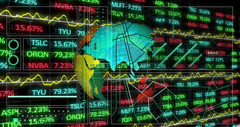 Digital Stock Market Visualization with Global Map Overlay