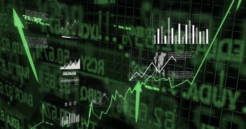 Emerald Market Growth Dashboard Showing Rising Trend Lines, Bar Charts, Analytics