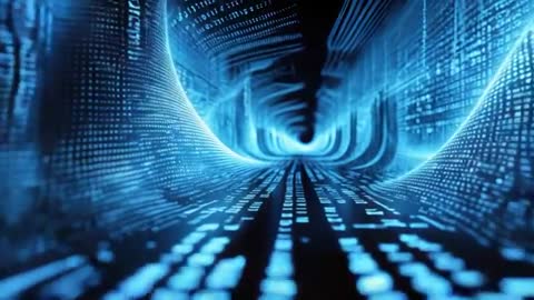 Futuristic Digital Data Tunnel with Blue Glowing Streams