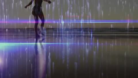 Silhouette Dancing on Beach at Sunset with Digital Glitch Effect