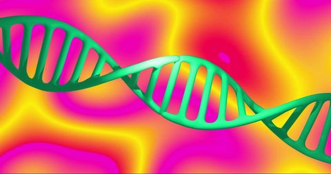 Vibrant DNA Strand Against Pink and Yellow Background - Download Free Stock Images Pikwizard.com
