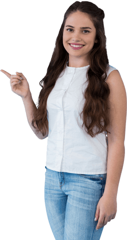 Transparent Young Woman Smiling and Gesturing Pointing Finger - Download Free Stock Videos Pikwizard.com