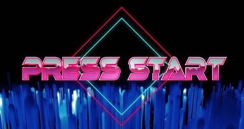 Vibrant retro neon text with futuristic digital design