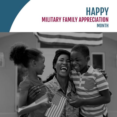 Joyful Military Family Celebrating Together With Flags