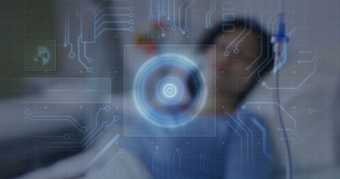 Futuristic holographic medical interface on hospital bed