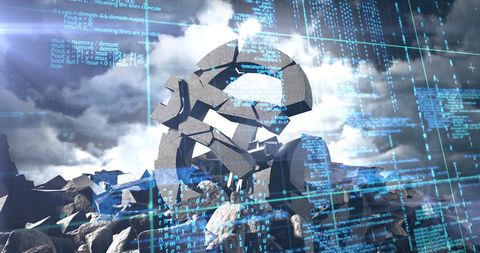 Collapsing Euro Sign Amid Futuristic Digital Coding Backdrop