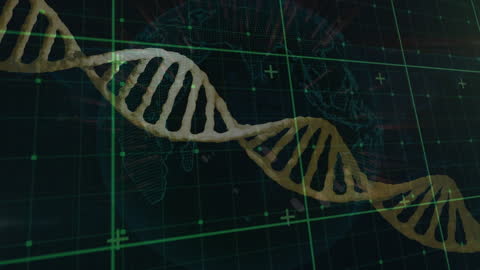 Futuristic DNA Helix with Spinning Globe Illustration