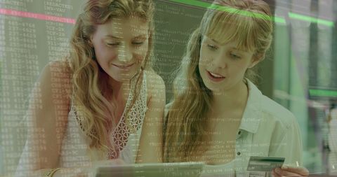 Women Engaged in Online Shopping with Digital Interface Overlay - Download Free Stock Images Pikwizard.com