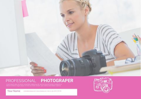 professional photographer reviewing work with camera and documents - Download Free Stock Templates Pikwizard.com