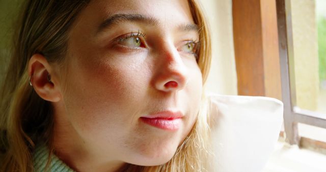 Woman Reflecting by Window with Natural Light - Download Free Stock Images Pikwizard.com