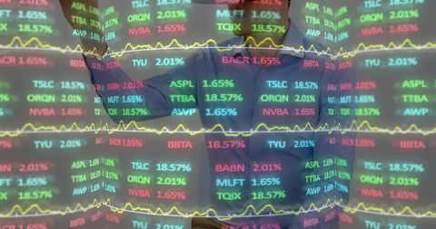 Businessman Using VR Headset in Financial Data Environment