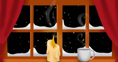 Cozy Winter Window with Candle and Snowflakes