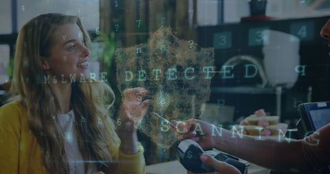 Cybersecurity overlay on card payment transaction scene