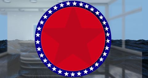 Patriotic red star emblem with nautical ocean waves