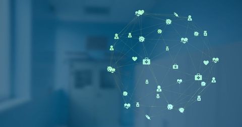 medical icons connected by digital network on blue background - Download Free Stock Images Pikwizard.com