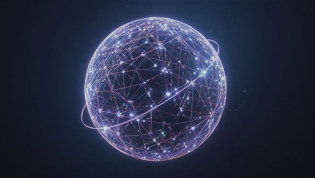 Futuristic glowing network sphere in digital space