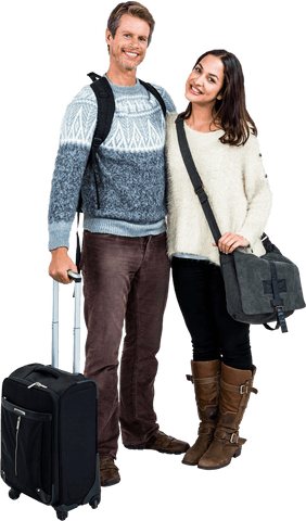 Cheerful Couple in Warm Clothing with Luggage on Transparent Background - Download Free Stock Videos Pikwizard.com