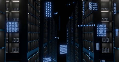 Futuristic data center with glowing cyberspace elements