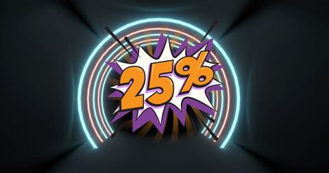 Dynamic 25 percent sale with neon light circle