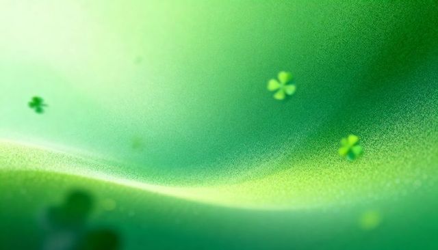 Flowing emerald wave with floating clover bokeh and granular glow