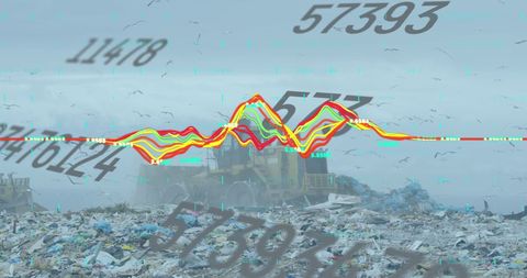 Global Financial Trends Overlaying Landfill Site Visualization - Download Free Stock Images Pikwizard.com