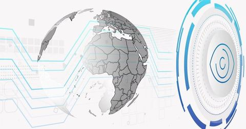 Futuristic Digital Globe with Technological HUD Elements and Circuits
