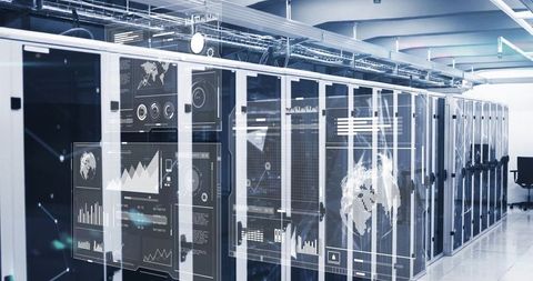 Futuristic Data Center with Holographic Digital Interfaces