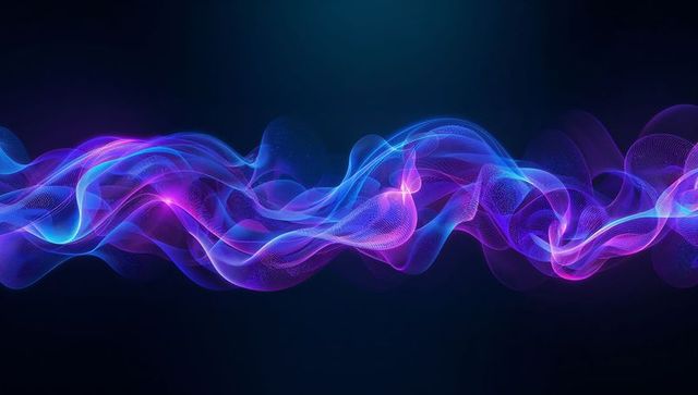 Flowing Neon Wave of Blue Violet Light with Mesh Grid and Digital Glow