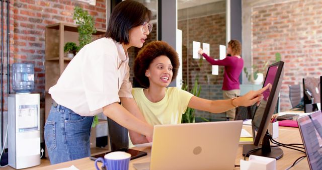 Creative Team Collaborating on Desktop Computer in Modern Office - Download Free Stock Images Pikwizard.com