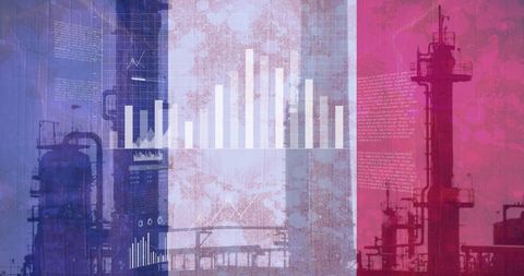 Financial data analysis overlaid on french flag