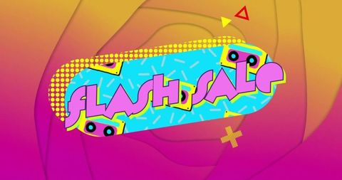 Flash sale retro graphic with cassette tape icons and vibrant colors