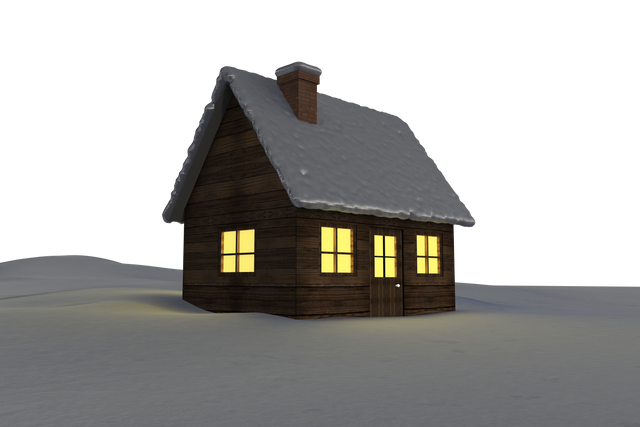 Cozy Cabin with Snow-Covered Roof in Winter at Night on Transparent Background - Download Free Stock Videos Pikwizard.com