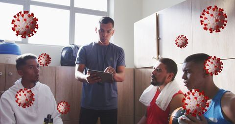 Coach Giving Strategy Talk to Soccer Players During COVID Era