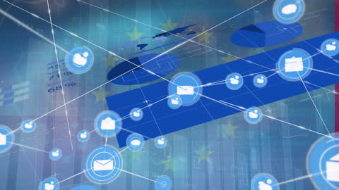 Digital Icons Network Over Statistical Data Visualization