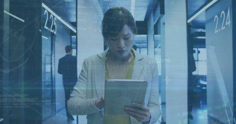 businesswoman analyzing data on tablet in futuristic office - Download Free Stock Images Pikwizard.com
