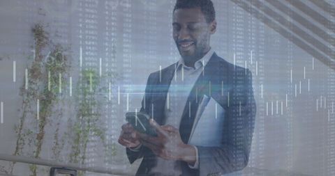 Business Professional Analyzing Data with Smartphone