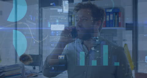 Businessman Analyzing Data Overlay While Communicating on Smartphone