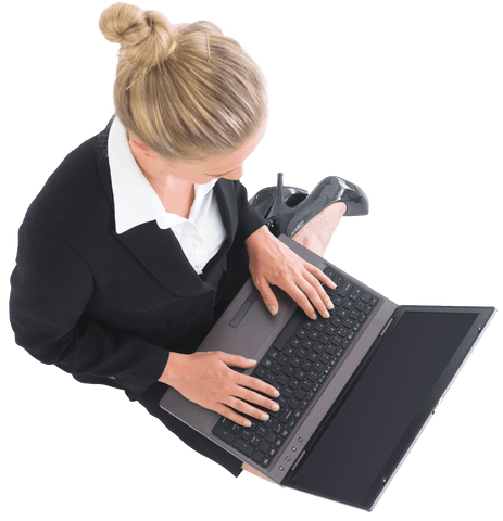 Transparent Businesswoman Using Laptop Top View