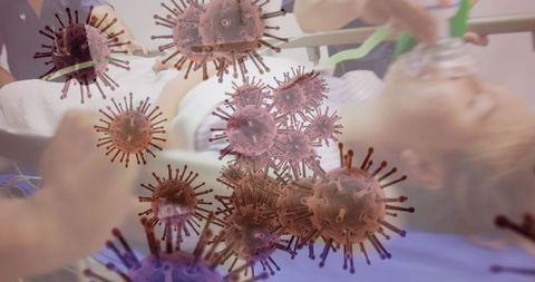 Medical team treating patient amidst immunity illustrations